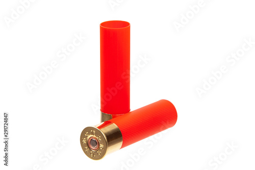 Empty cartridge cases for a hunting rifle isolate on a white background