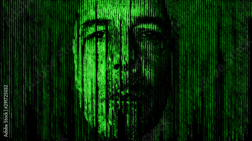 Abstract matrix digital numbers artificial intelligence ai theme with human face