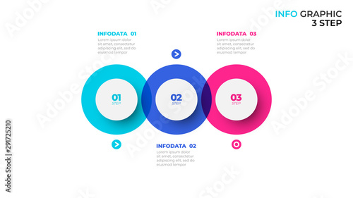 Business infographic template. Process chart concept with paper 3 steps, options and circles. Vector illustration.