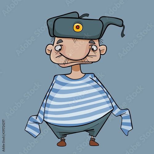 funny cartoon character in vest and hat with earflaps