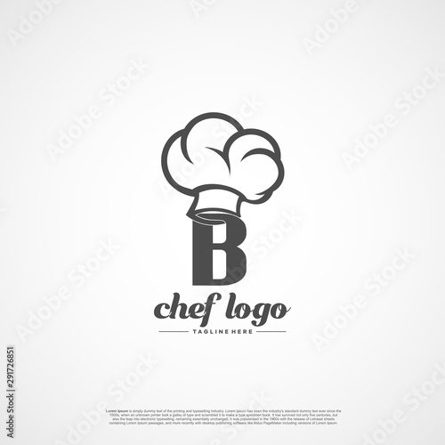 Initial Letter B Logo with hat chef for Restaurant logo Template. Editable file EPS10.