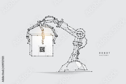 The particles, geometric art, line and dot of Robot arm.