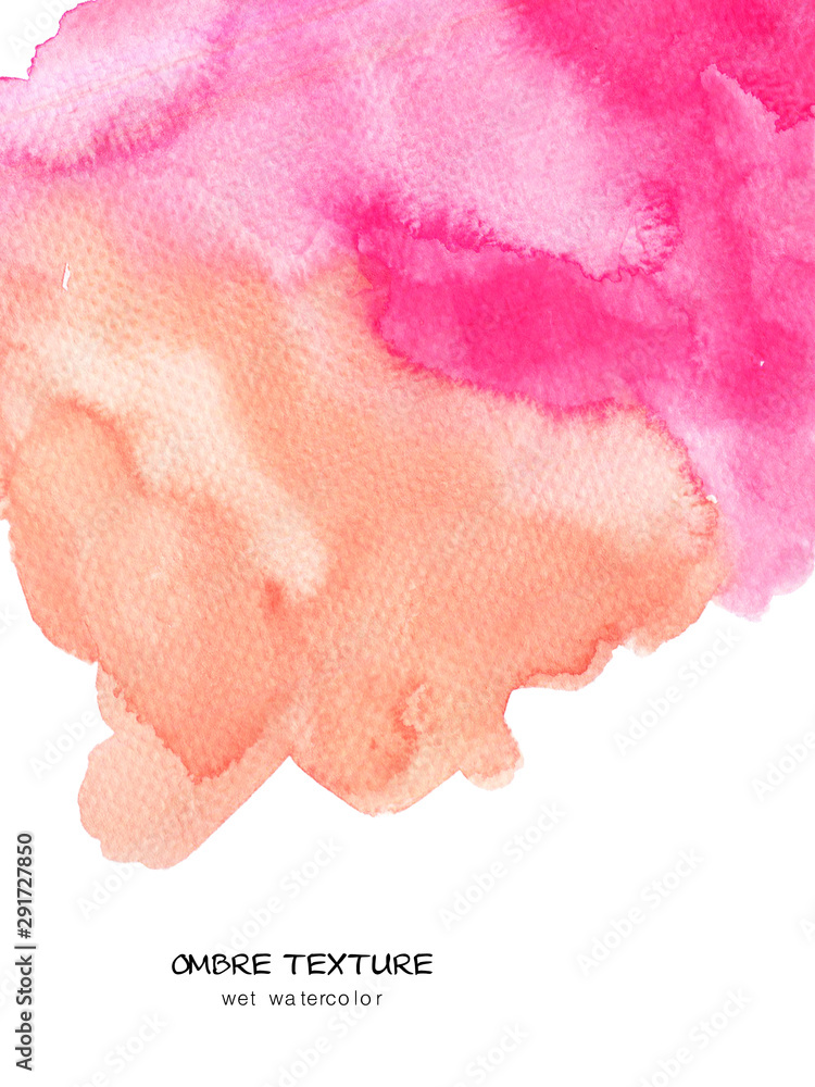 Fototapeta premium Ombre texture. Watercolor painted peach pink background with white space for text illustration for wedding, greetings cards, web, print, scrapbooking