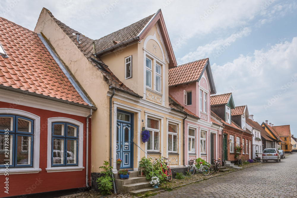 Old romantic houses on a cobblestone street in Ærøskøbing