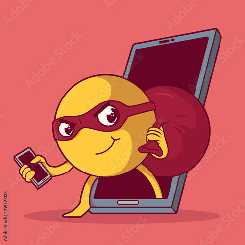 Burglar Emoji vector illustration. Piracy, hacker, emoji design concept