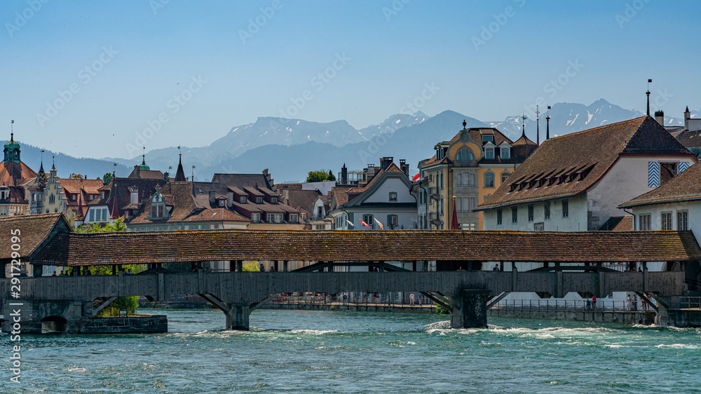 Scenic panorama view on city Lucerne, old town and river Scenic panorama view on city Lucerne, old town and river