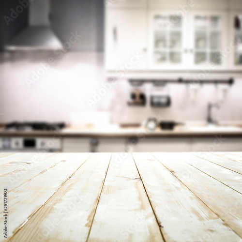 Fototapeta Naklejka Na Ścianę i Meble -  White wooden board of free space for your decoration and kitchen furniture 