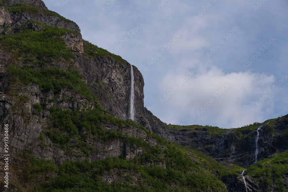 Kjelfossen Waterfall from Gudvangen, Sogn og Fjordane, Norway. July 2019