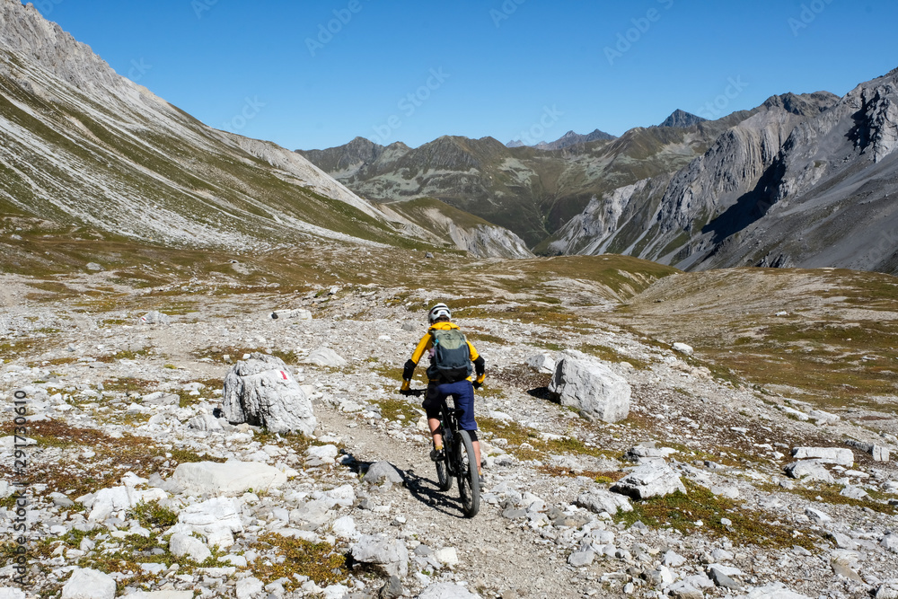 Mountain Biking around the high Valleys of Davos, Graubuenden, Switzerland, Europe