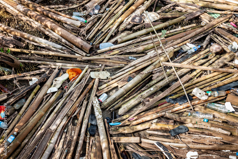 Dry bamboo and plastic, Garbage in the mangrove forest. Dry bamboo and plastic, Garbage in the mangrove forest.
