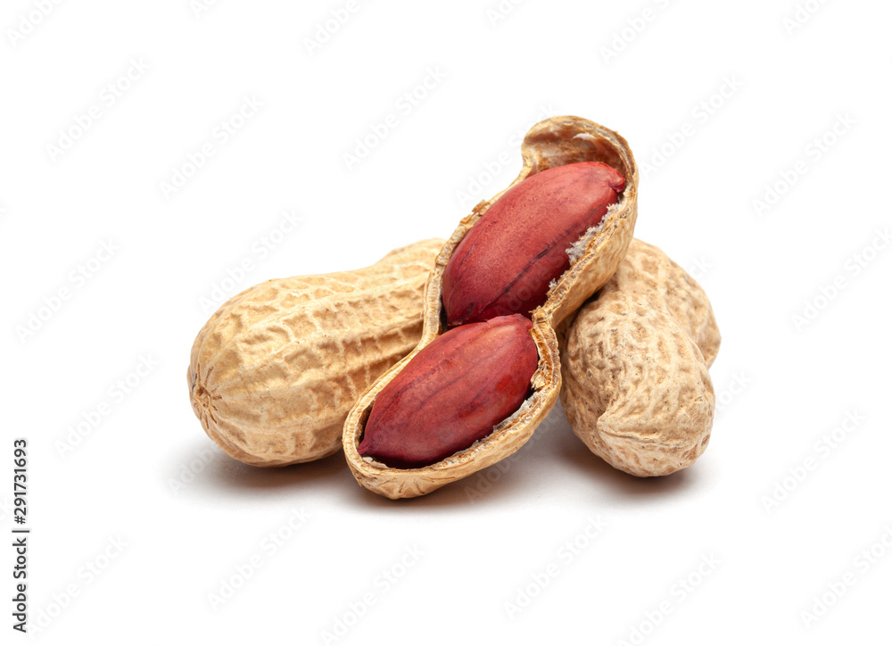 Dried peanuts in peel closeup isolated on white background Dried peanuts in peel closeup isolated on white background