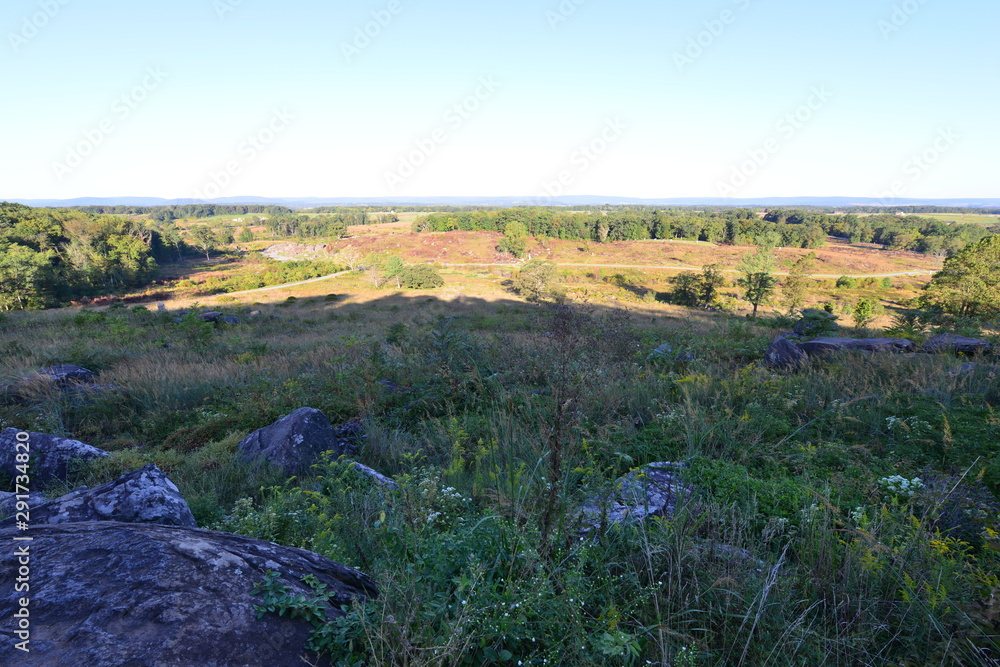 Fototapeta premium Looking down at Devils Den from Little Round Top, Battle of Gettysburg, 1863.
