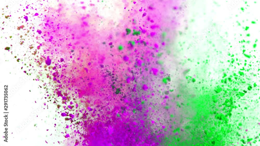 Colorful powder exploding on white background in super slow motion, close-up. Colorful powder exploding on white background in super slow motion, close-up.
