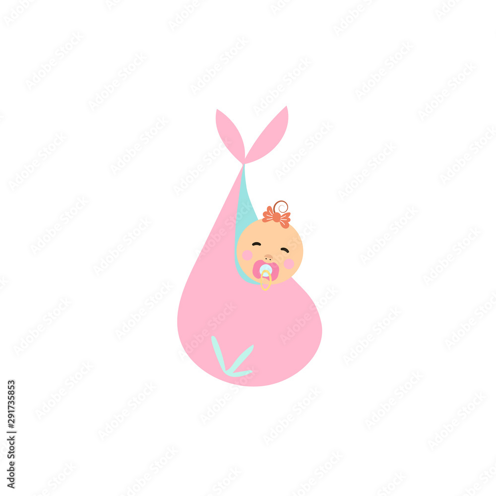 Fototapeta premium Flat style icon of happy girl in diaper. Simple object for baby shower.