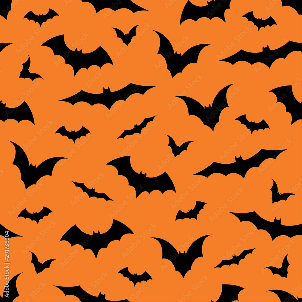 Seamless pattern with bats on orange background, vector illustration Seamless pattern with bats on orange background, vector illustration