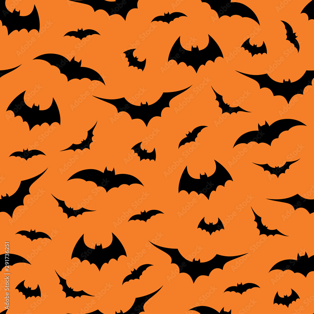Seamless pattern with bats on orange background, vector illustration Seamless pattern with bats on orange background, vector illustration