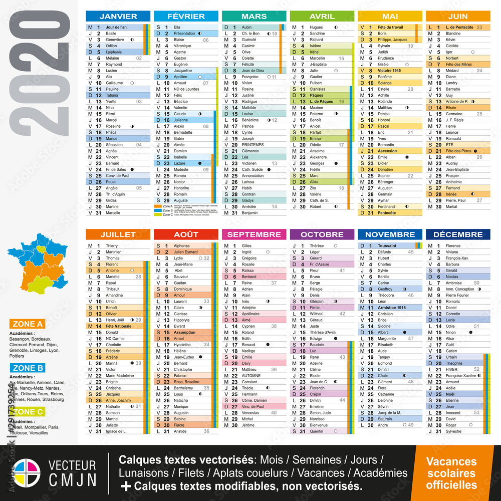 Calendrier français 2020 avec vacances scolaires officielles Calendrier français 2020 avec vacances scolaires officielles
