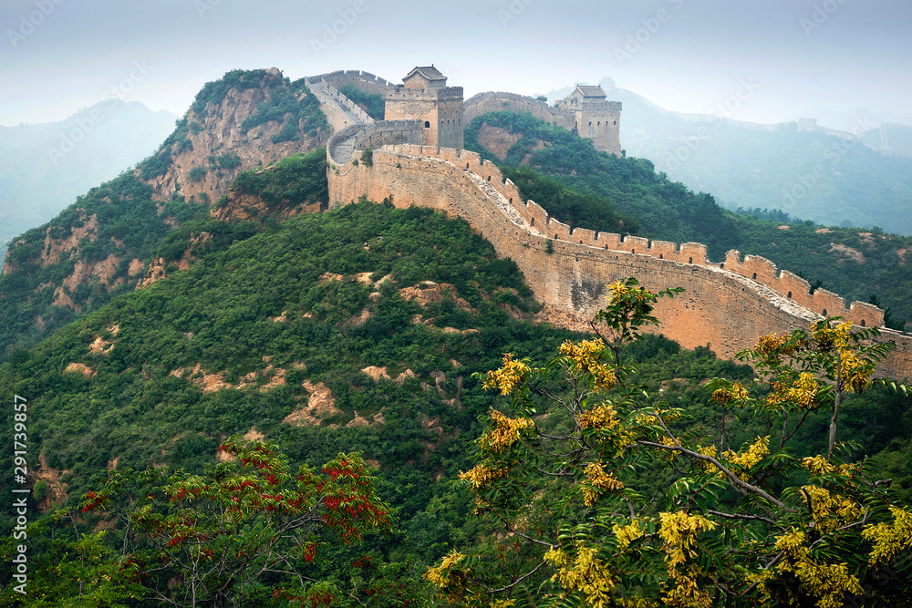 View of the Great Wall all along the northern mountains in China