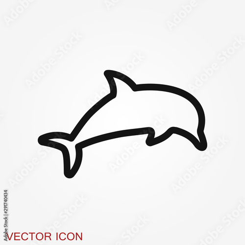 Dolphin icon, aquatic mammal vector icon for animal apps and websites
