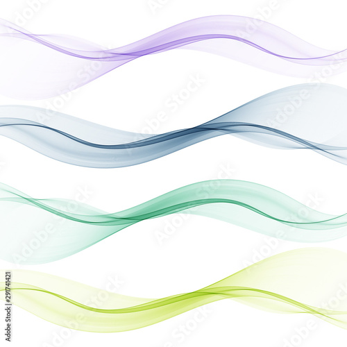 Set of abstract color wave smoke transparent blue pink green wavy design