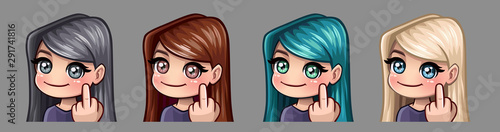 Emotion icons smiling girl with middle finger for social networks and stickers