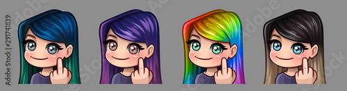 Emotion icons smiling girl with middle finger for social networks and stickers