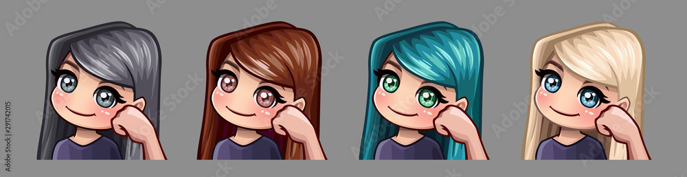 Emotion icons smiling sarcastic girl for social networks and stickers Emotion icons smiling sarcastic girl for social networks and stickers