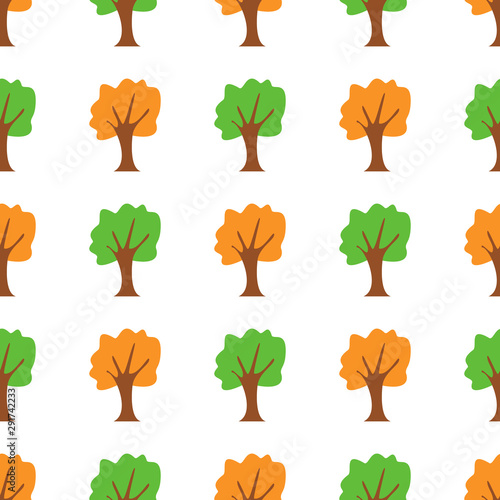 Trees vector pattern. seamless green and yellow oak tree pattern for textile autumn background