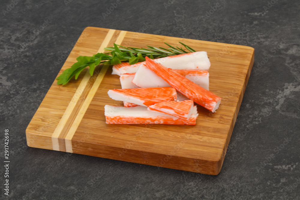 Crab stick surimi over board Crab stick surimi over board