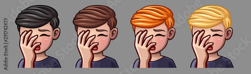 Emotion icons facepalm boy for social networks and stickers. Vector illustration