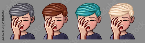 Emotion icons facepalm boy for social networks and stickers. Vector illustration