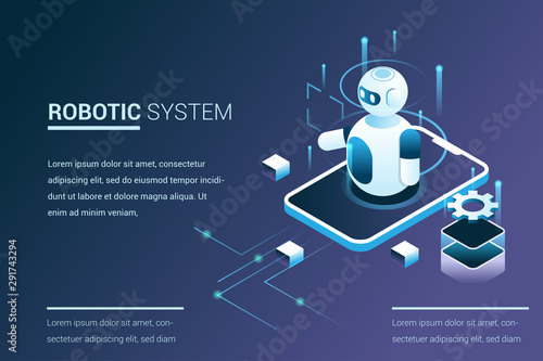 future system automation with robot capabilities in 3d isometric illustration style
