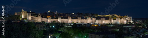 Walls surrounding Spanish city of Avila, night panorama