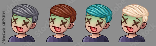 Emotion icons sick boy for social networks and stickers. Vector illustration