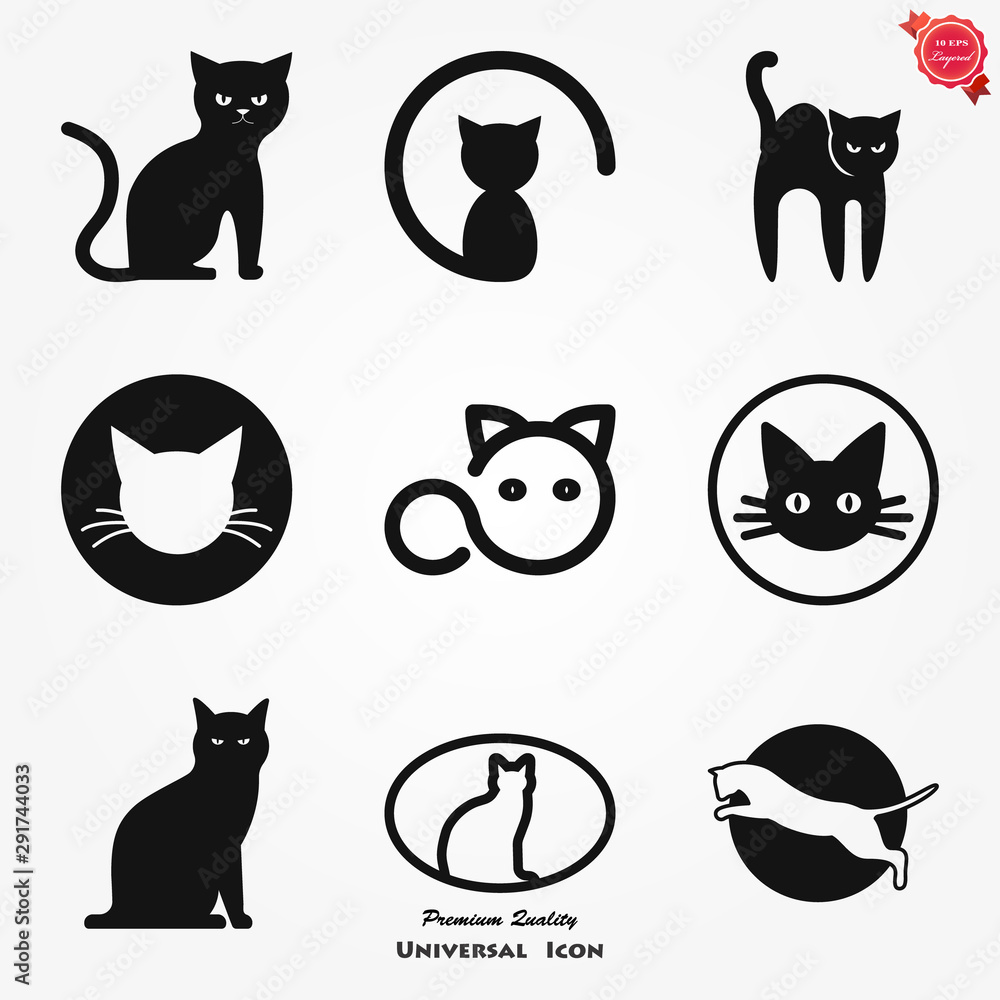 Cat icon. Logo design vector template Flat style. Stock Vector | Adobe ...