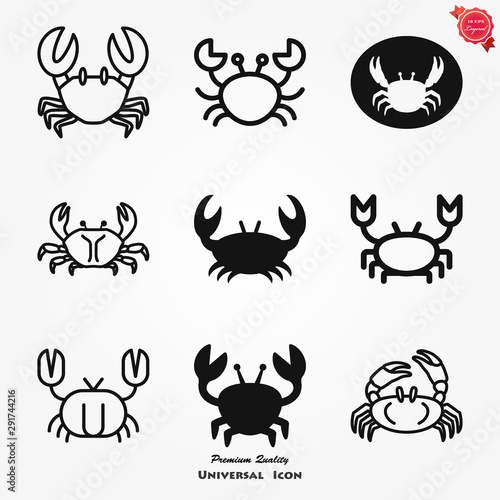 Crab vector icon. crab sign on background
