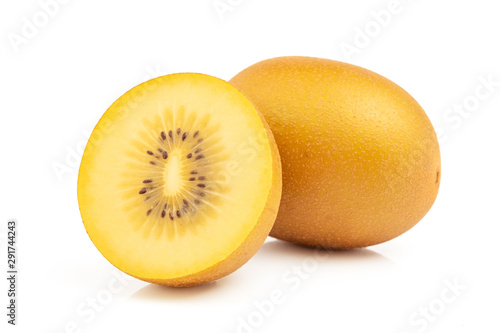 Gold kiwi fruit and slice half isolated on white background with clipping path
