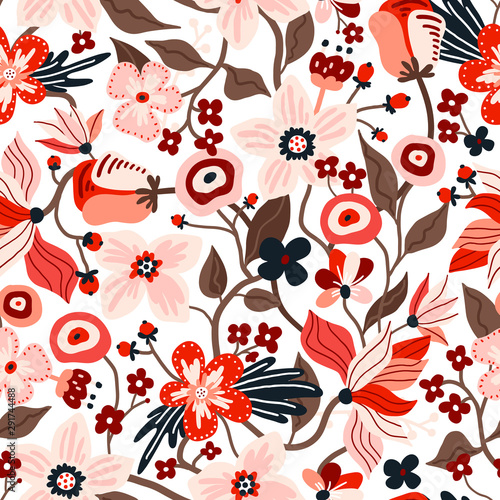 Seamless pattern with flowers. Creative minimalistic floral texture. Great for fabric, textile Vector Illustration