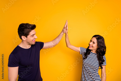 Obraz na plátně Portrait of his he her she nice attractive lovely cheerful cheery glad people ma