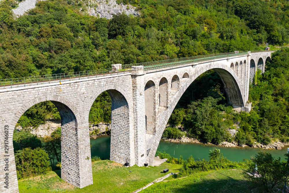 Fototapeta premium Solkan bridhe on the River Soca, Slovenia