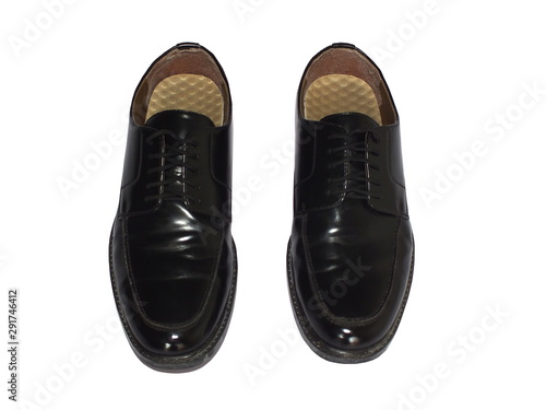 Men's Black Leather Shoes Isolated on White Background.