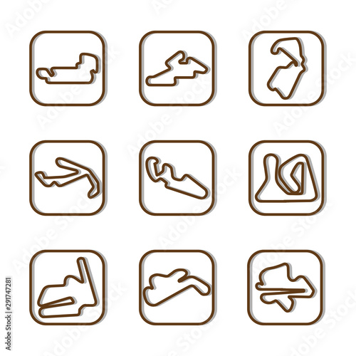Circuit motogp icon set includecircuit, moto gp, america, indianapolis, czech republic, automotodrom brno, gread britania, silverstone, san marino, misano, aragon, motorland, brazil, super bike