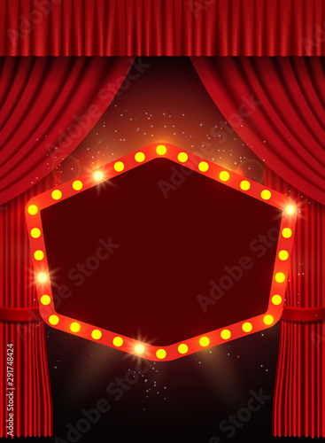 Shining retro banner on stage curtain