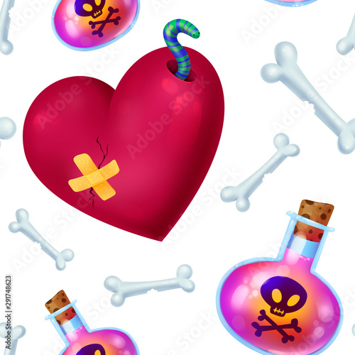 Seamless pattern for Halloween. Poison, love potion