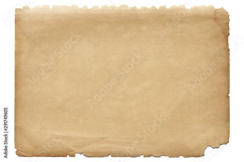 Isolated old brown worn out ripped yellow background paper texture with stain 