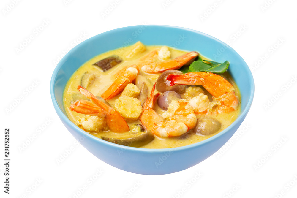 Closeup plate of thailand green curry soup with coconut milk and shrimps isolated at white background. Closeup plate of thailand green curry soup with coconut milk and shrimps isolated at white background.