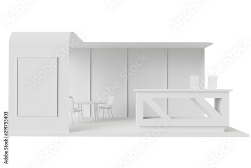 Mock up exhibition construction area stand 3d render. Commercial expo showcase realistic rendering.