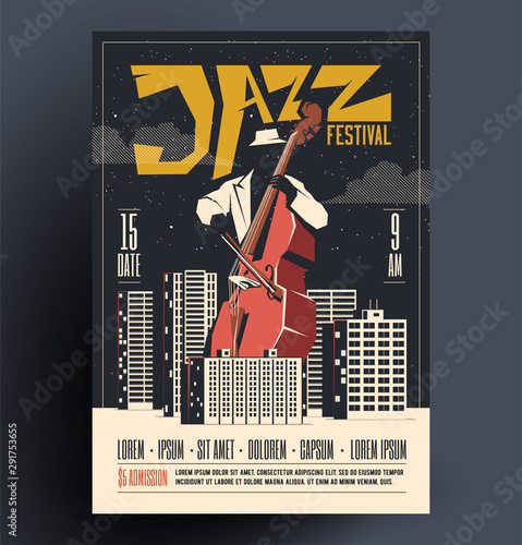 Jazz music live night party event poster flyer template. Vector illustration.