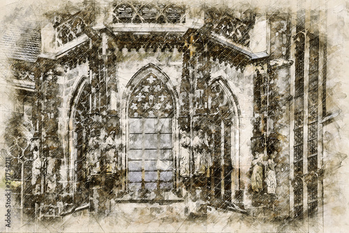 Digital artistic Sketch of a Cathedral photo