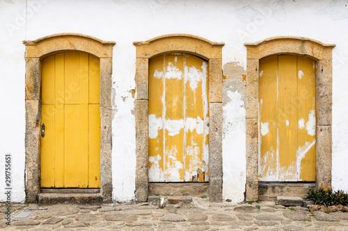 Doors and Windows at the center in Paraty, Rio de Janeiro, Brazil. Paraty is a preserved Portuguese colonial and Brazilian Imperial municipality. photo